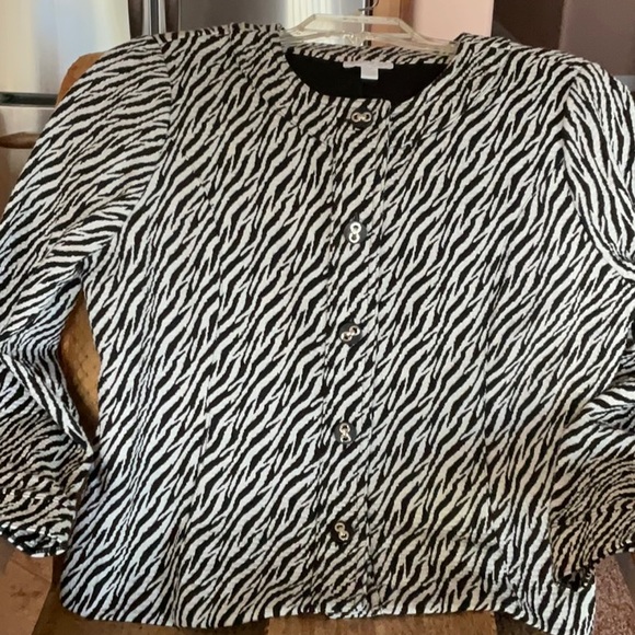 Charter Club Jackets & Blazers - Charter Club Petites Zebra Stripes Black & White Blazer Jacket Size P XL